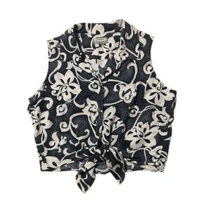 Tommy Bahama Black Floral Tie-Front Sleeveless Top, Large